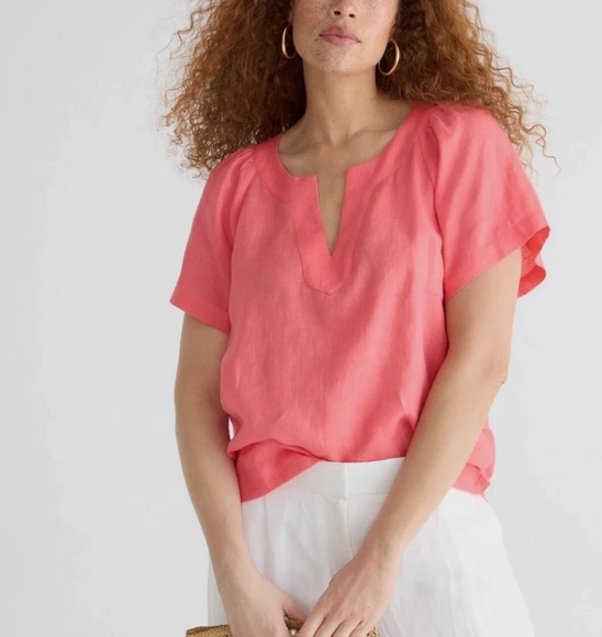 J. Crew | Flutter-sleeve linen V-neck top - Picture 1 of 10